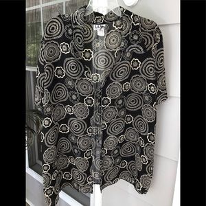 L.A.N.Y. Liberty apparel women 1X Tie front short sleeve floral black cream GUC